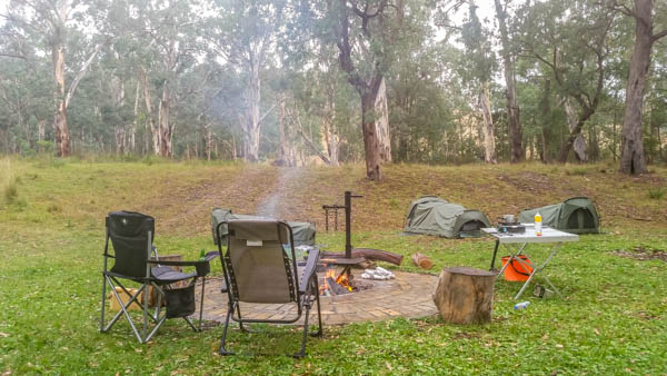 The fire pit set up at a Timbarra free camping site