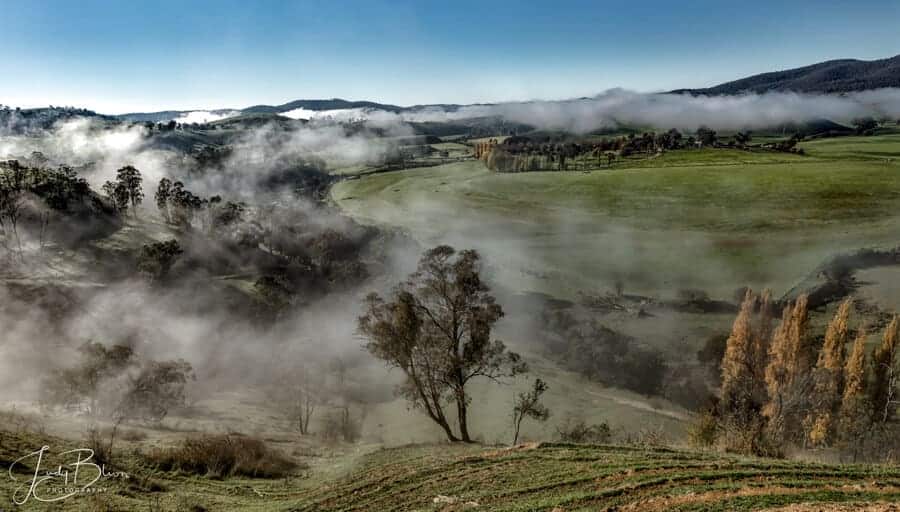 Buchan Valley Gippsland Australia on a misty morning. It is one of the best places to photograph in Gippsland for its valleys and bush settings
